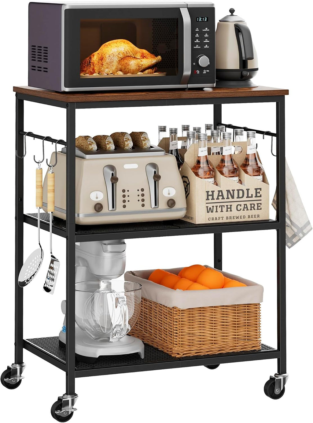 Rustic Brown 3 Tier Microwave Cart
