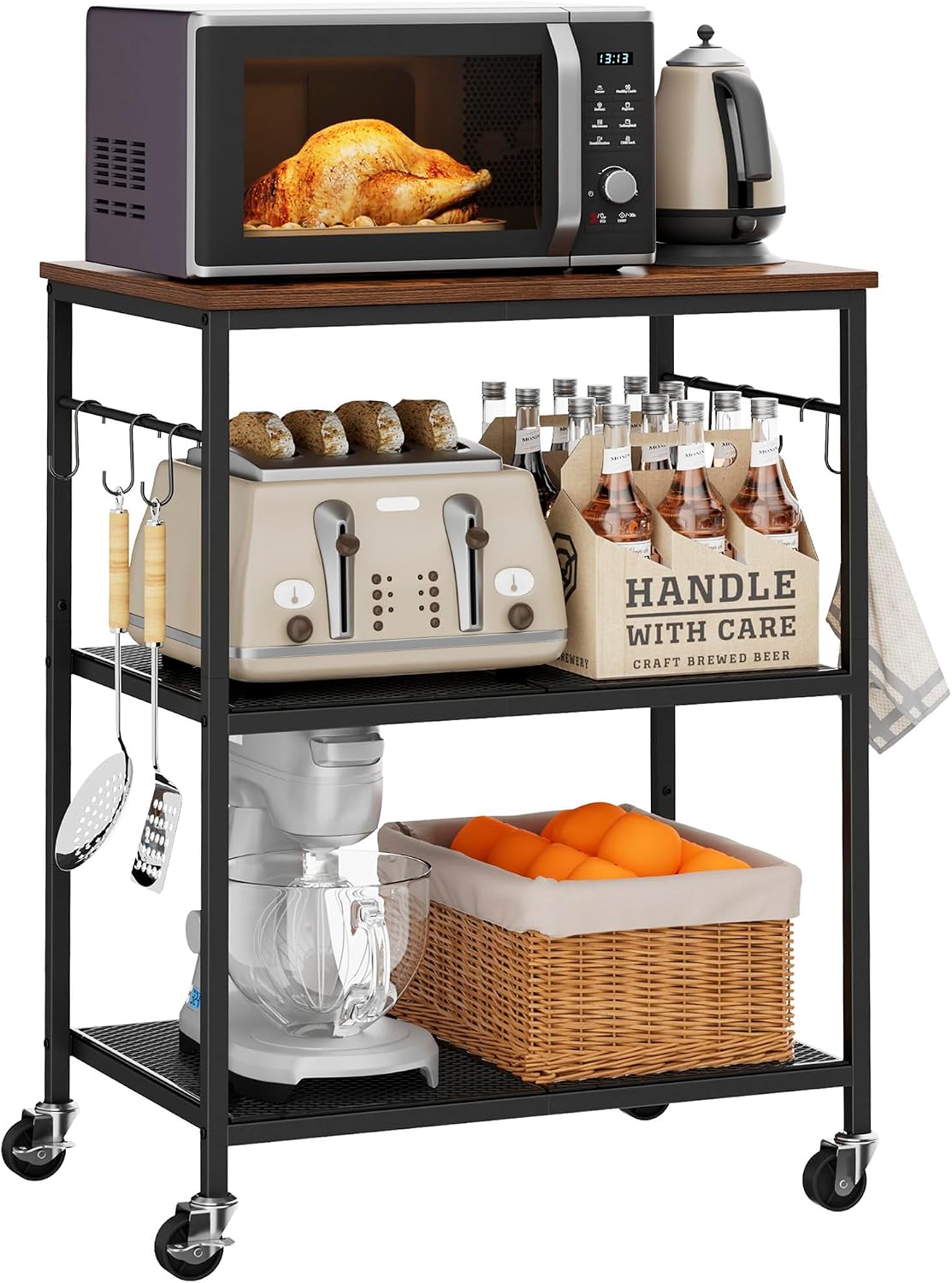 Rustic Brown 3 Tier Microwave Cart