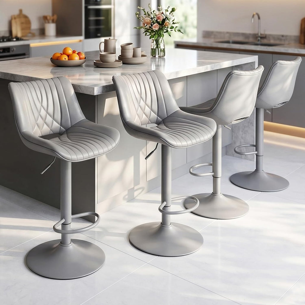 Gray PU Leather Adjustable Swivel Bar Stools