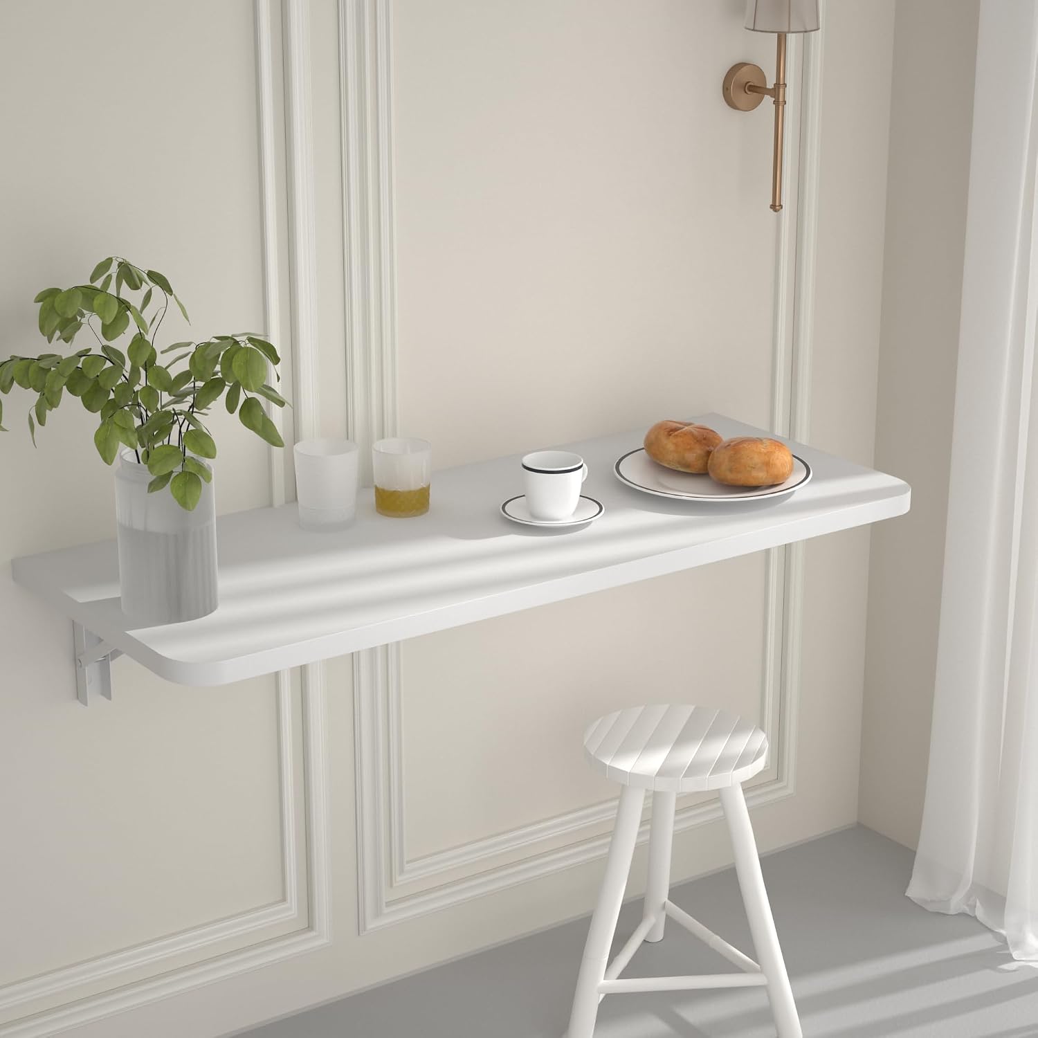 White Wood Wall Mount Folding Desk