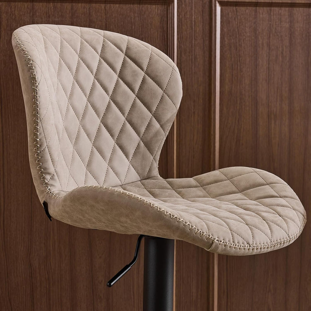 Beige Faux Leather Adjustable Swivel Bar Stools