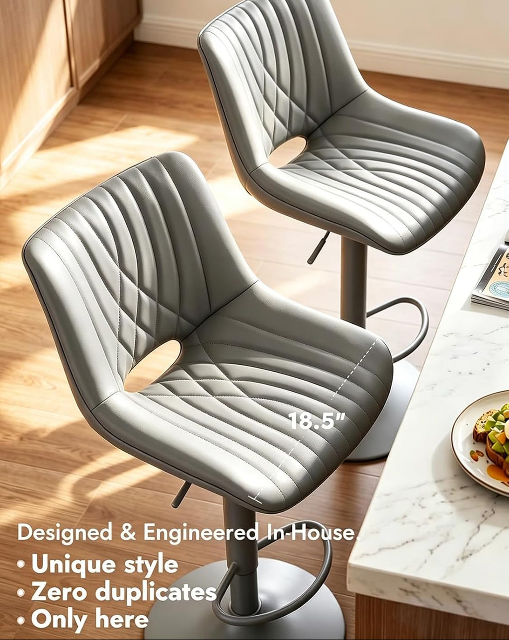 Gray PU Leather Adjustable Swivel Bar Stools