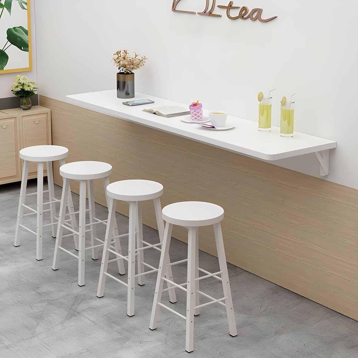 White Wood Wall Mount Folding Desk