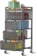 Black 5 Tier Rolling Kitchen Storage Cart