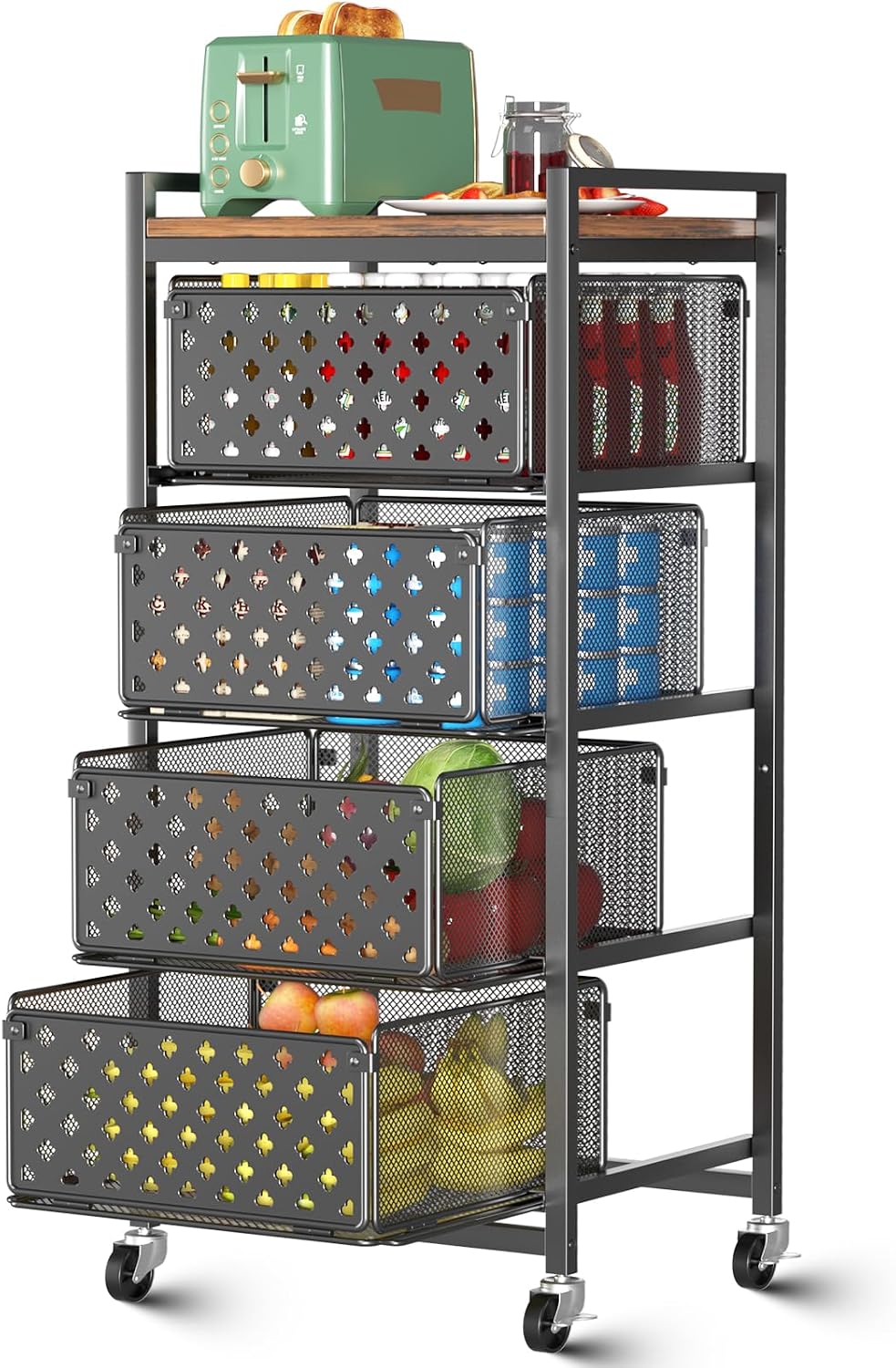Black 5 Tier Rolling Kitchen Storage Cart