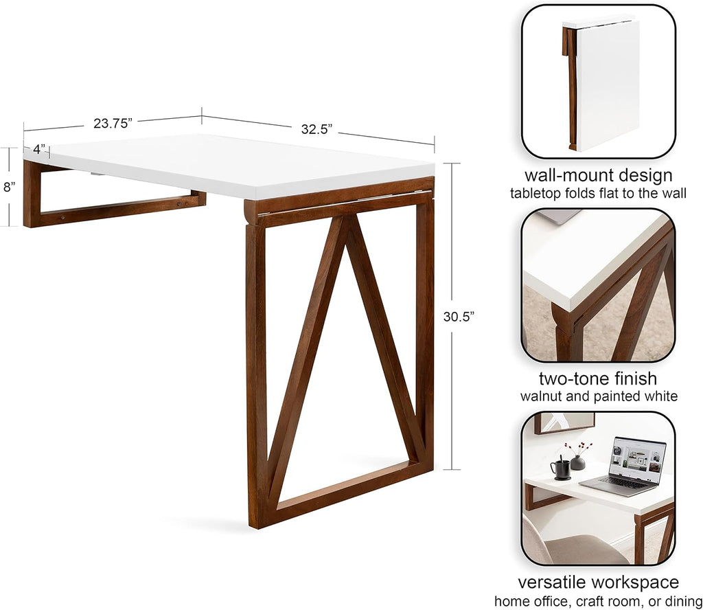 Walnut White Wall Mount Folding Multi Table