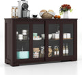 Brown Sliding Glass Door Wood Sideboard Cabinet