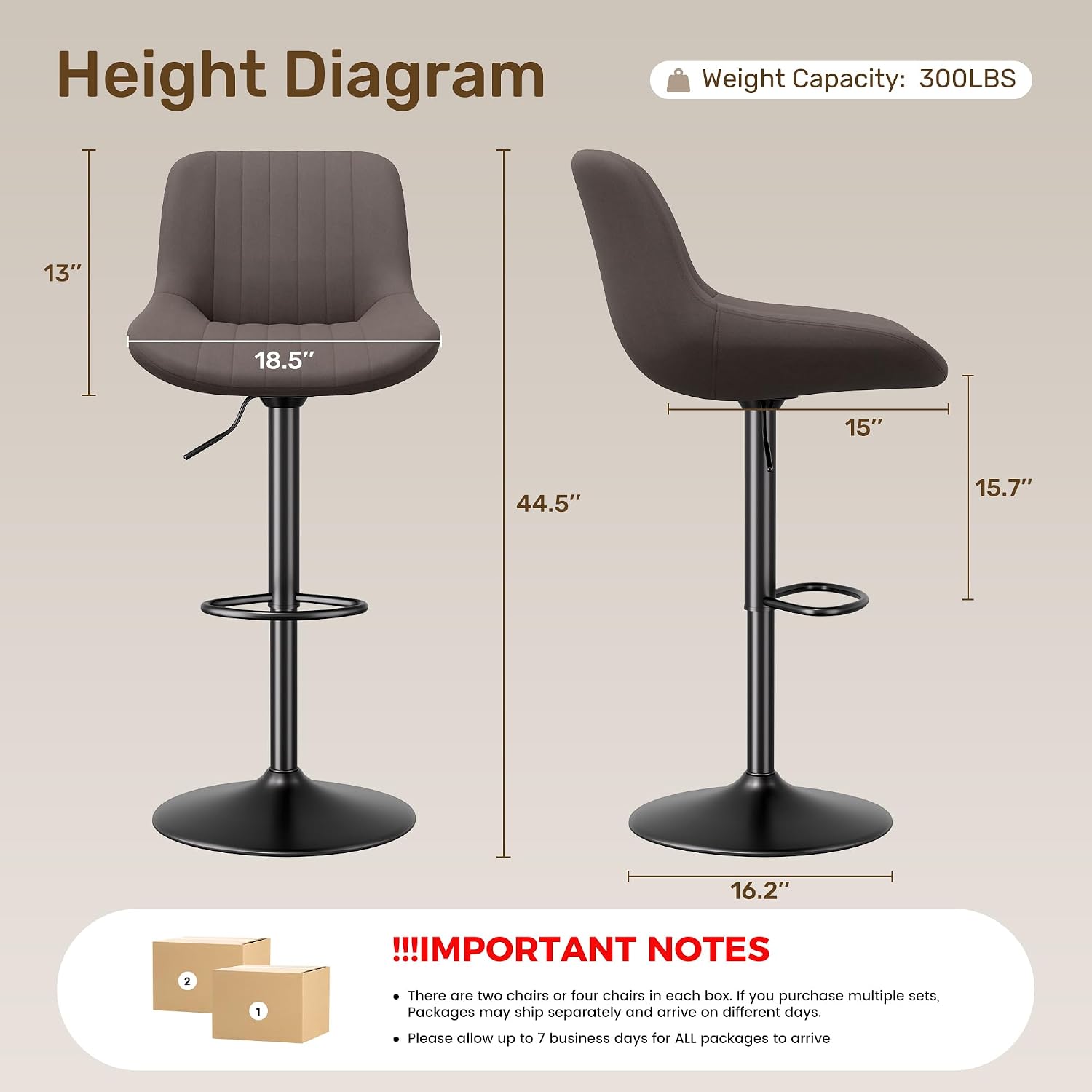 Brown Fabric Adjustable Swivel Bar Stools