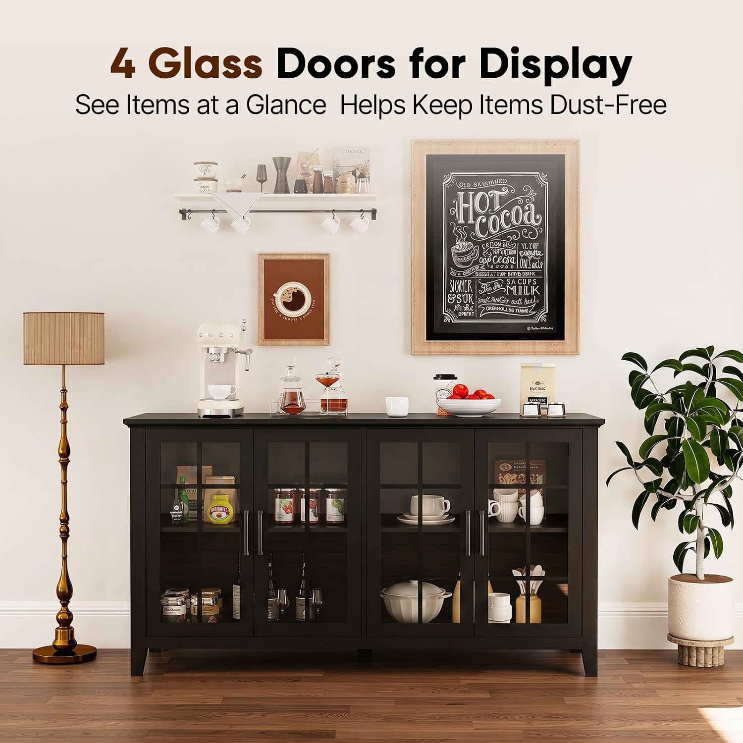 Farmhouse Glass Door Storage Sideboard Cabinet