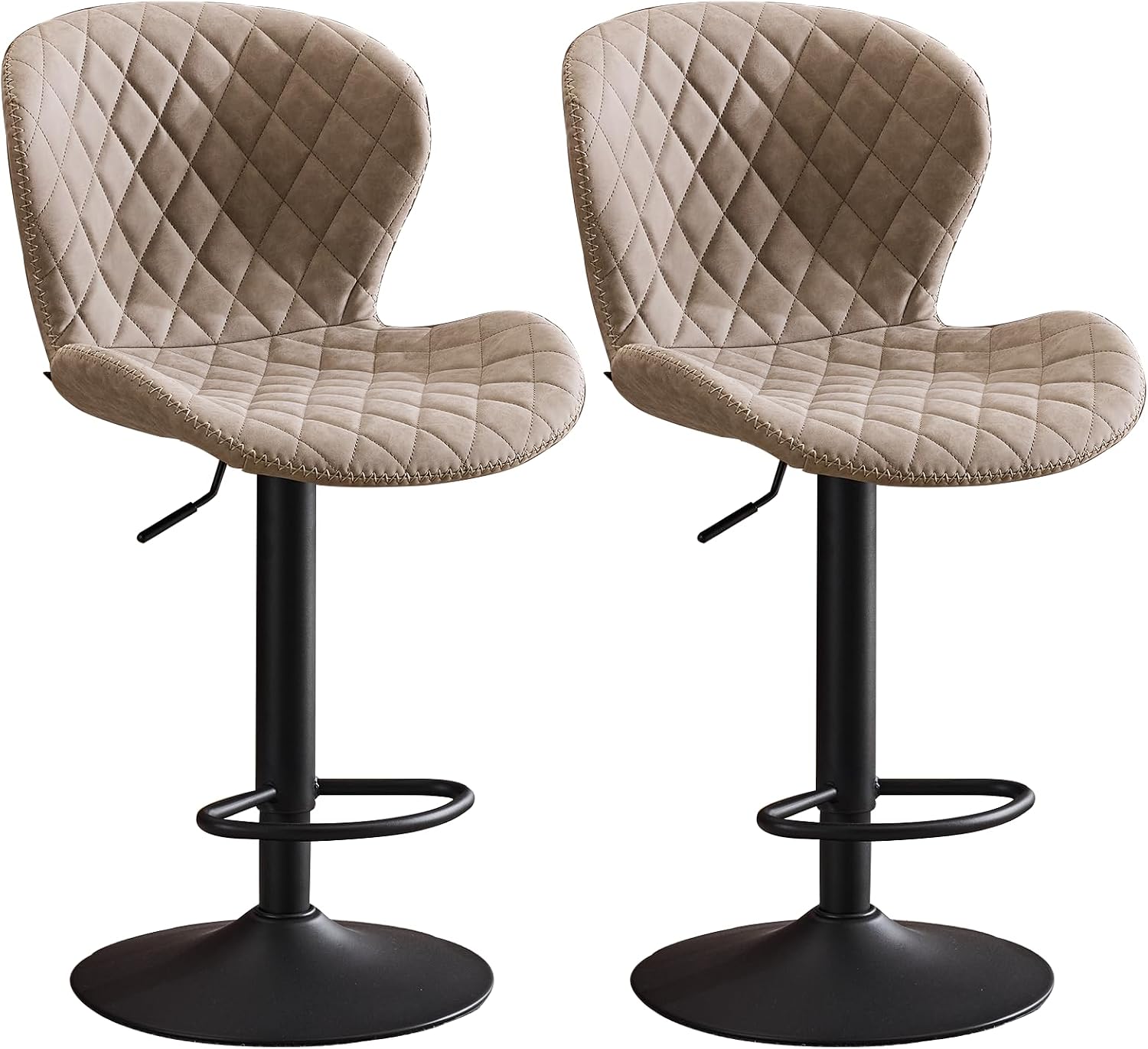Beige Faux Leather Adjustable Swivel Bar Stools