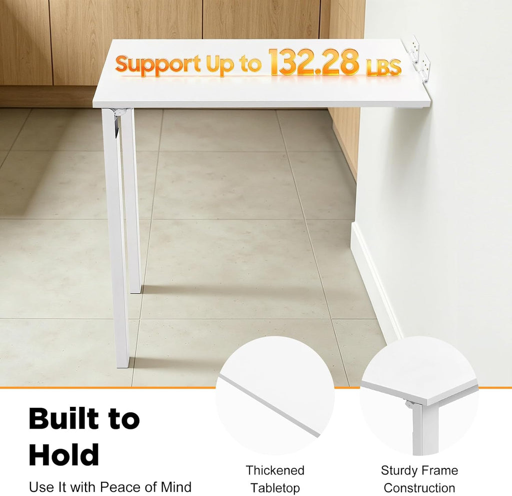 White Wall Mount Folding Dining Table Desk