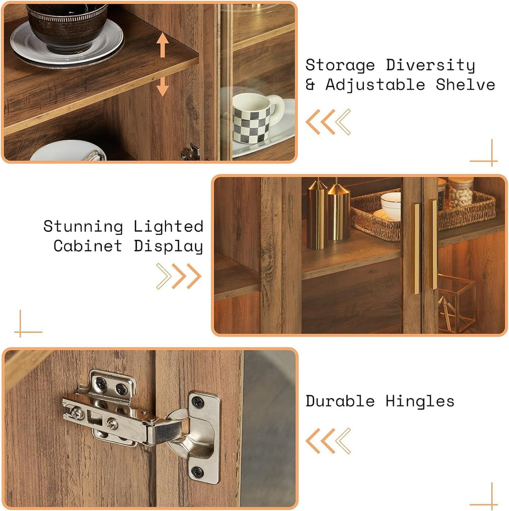 Brown LED Glass Door Sideboard Cabinet