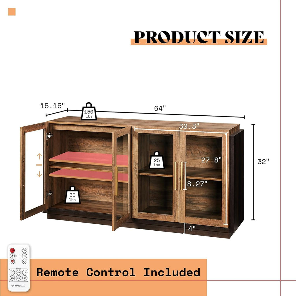 Brown LED Glass Door Sideboard Cabinet