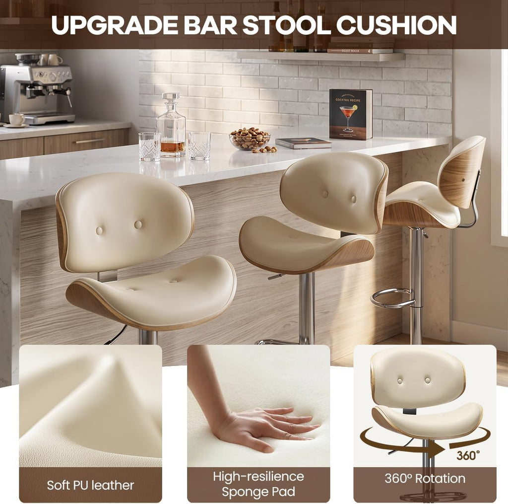 PU Leather Adjustable Swivel Back Bar Stools Set