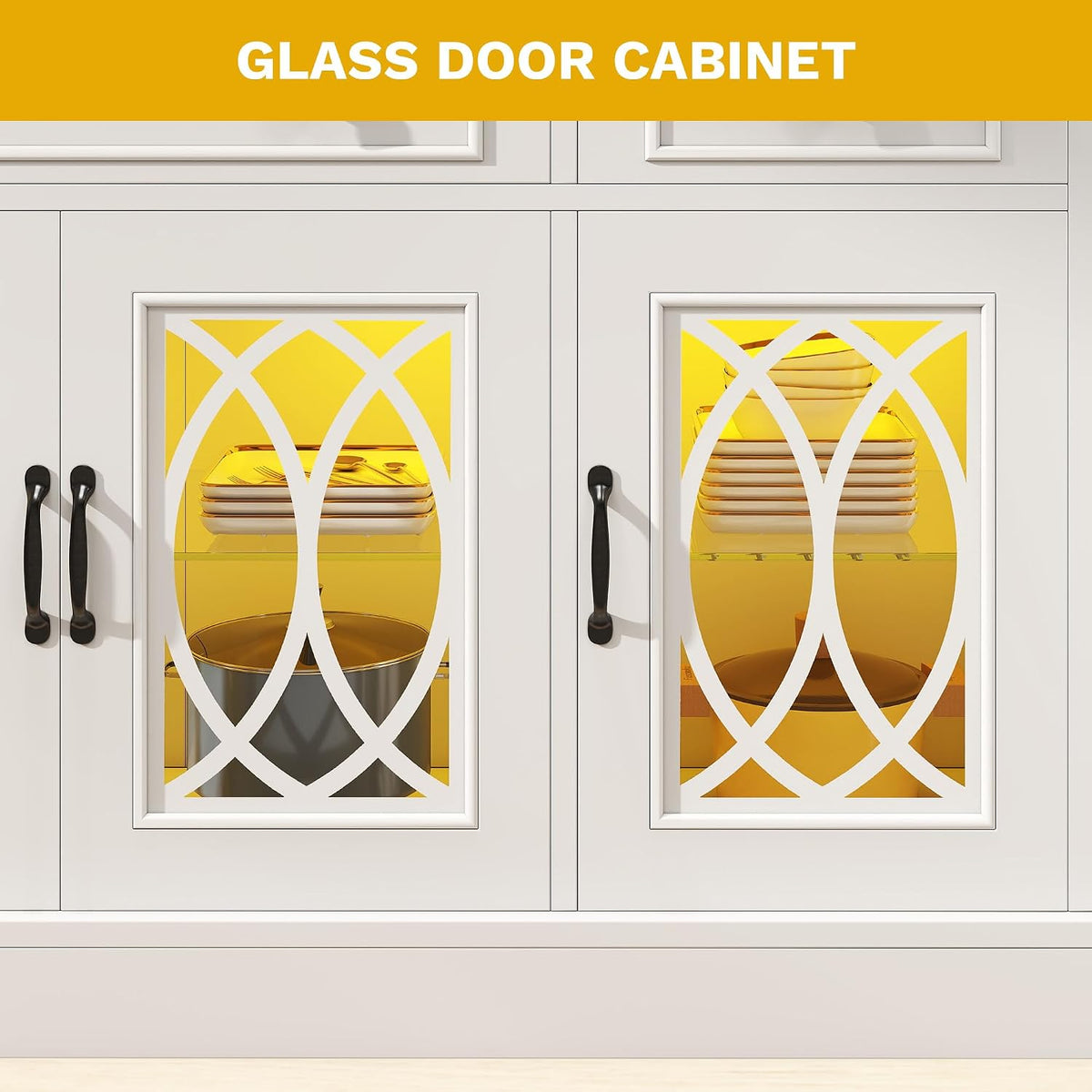 White 4 Glass Drawer Storage Sideboard Cabinet