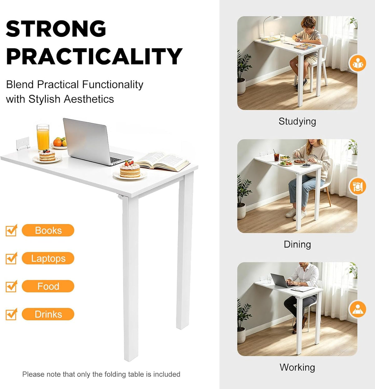 White Wall Mount Folding Dining Table Desk