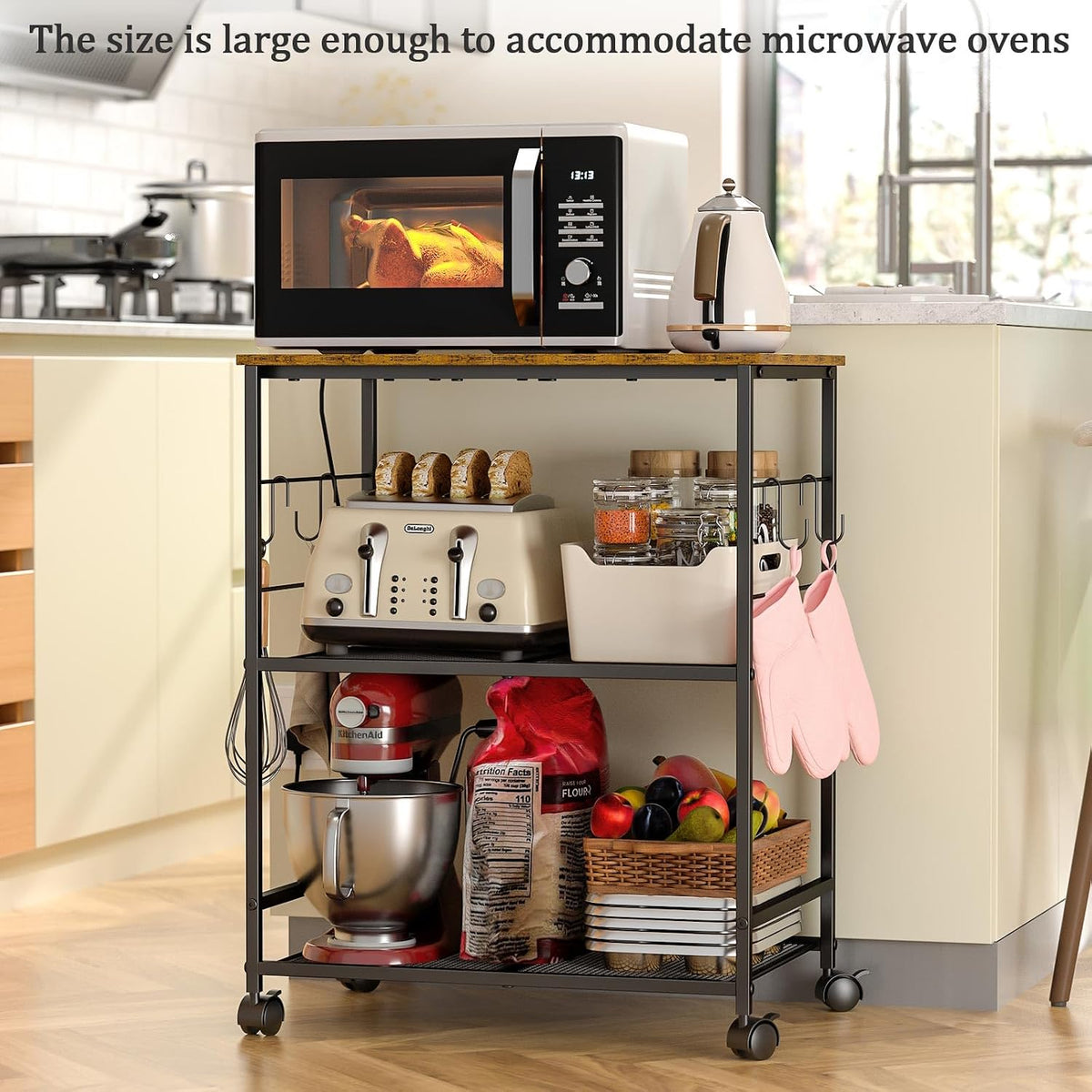 3 Tier Rolling Kitchen Microwave Cart