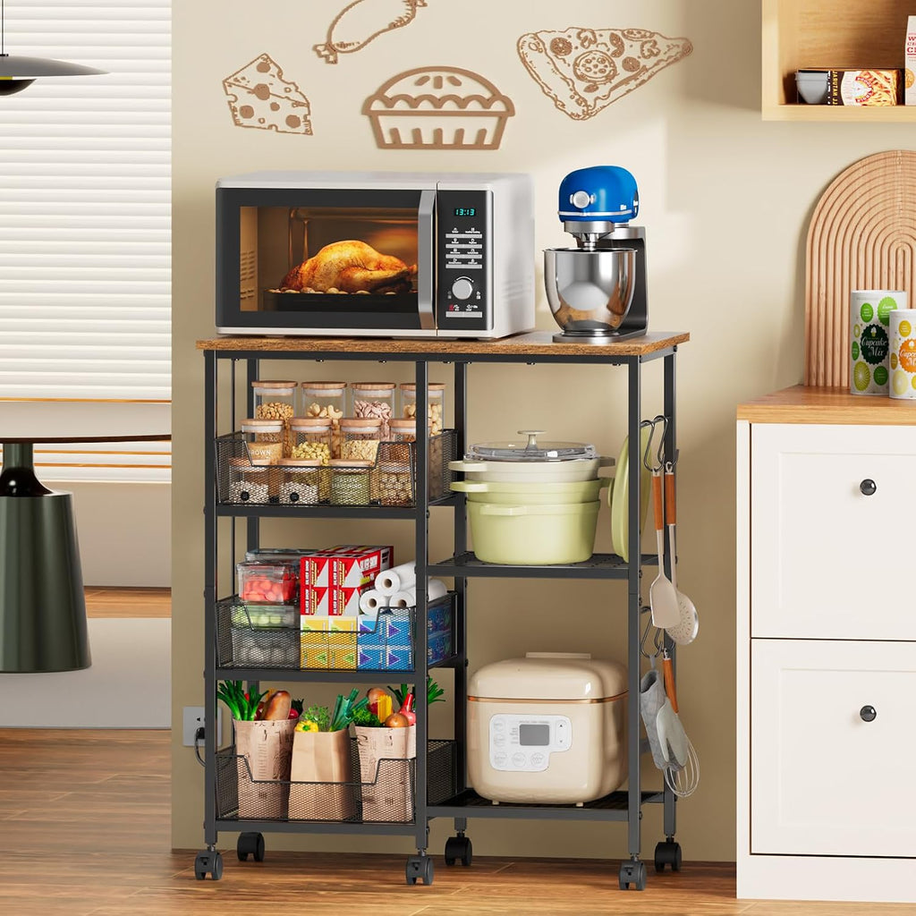 Black Rolling Kitchen Microwave Cart