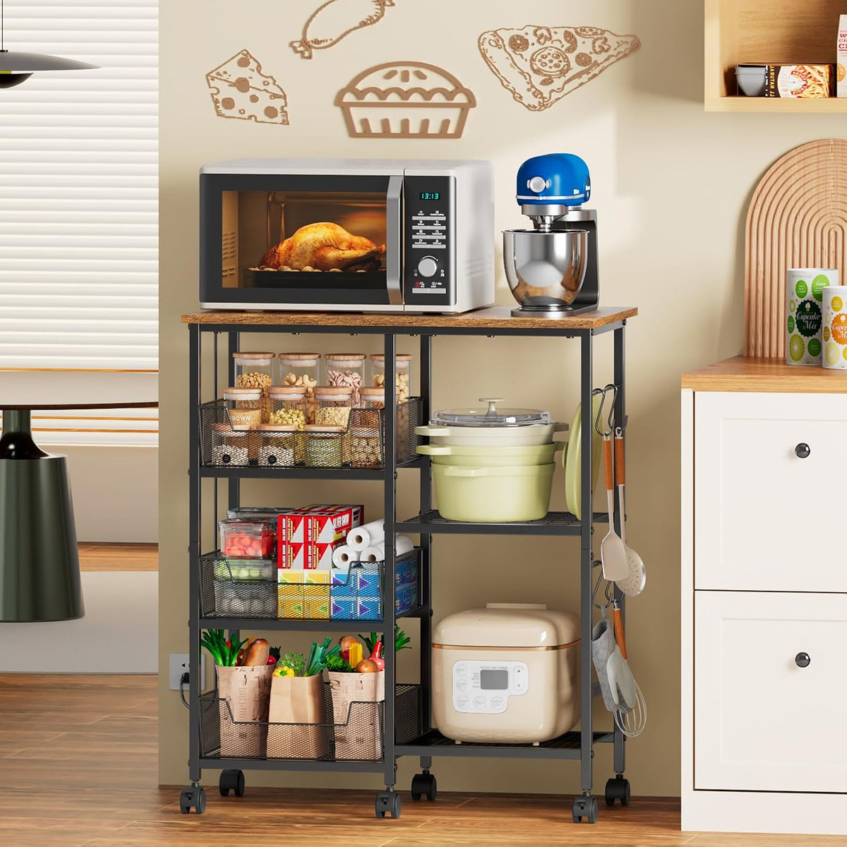 Black Rolling Kitchen Microwave Cart