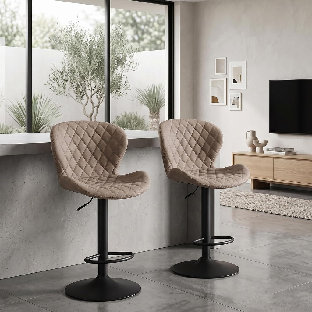 Beige Faux Leather Adjustable Swivel Bar Stools
