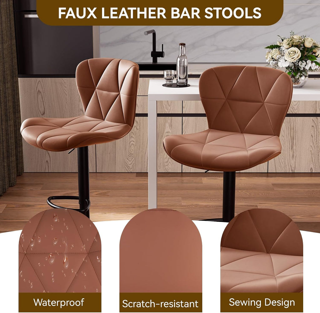 Rust PU Leather Adjustable Swivel Bar Stools