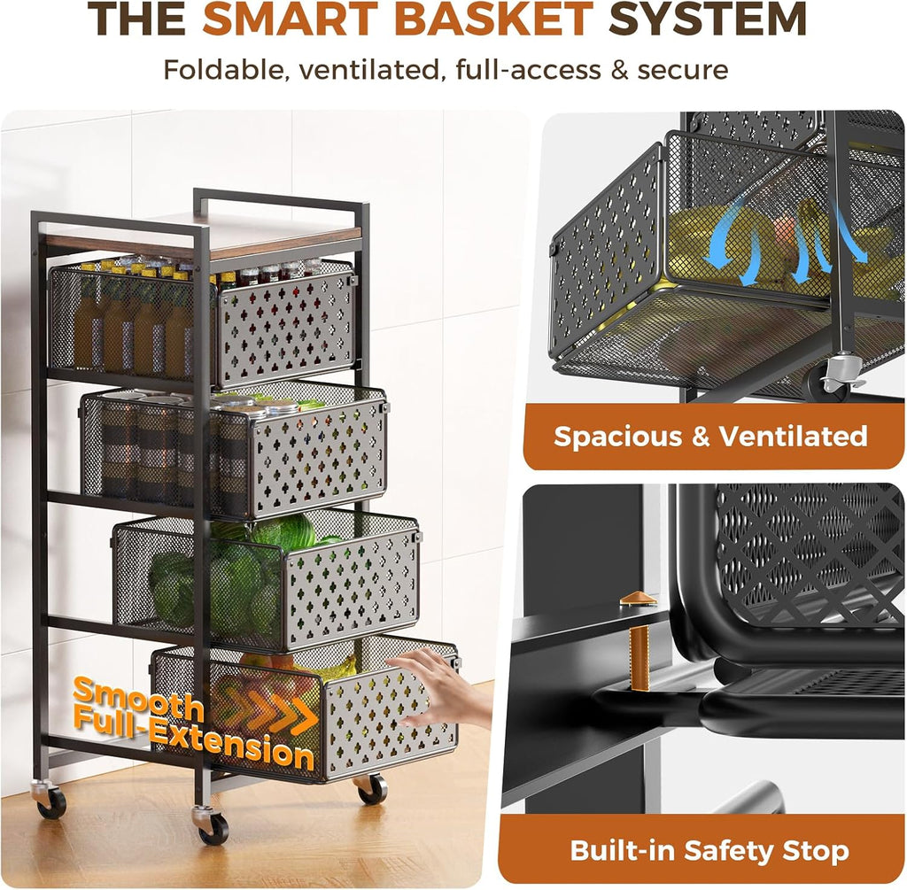Black 5 Tier Rolling Kitchen Storage Cart