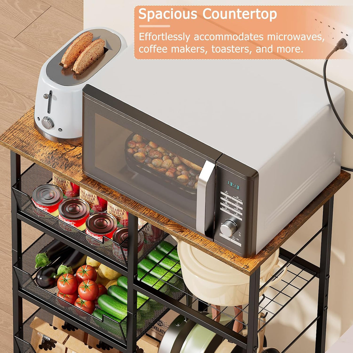 Black Rolling Kitchen Microwave Cart