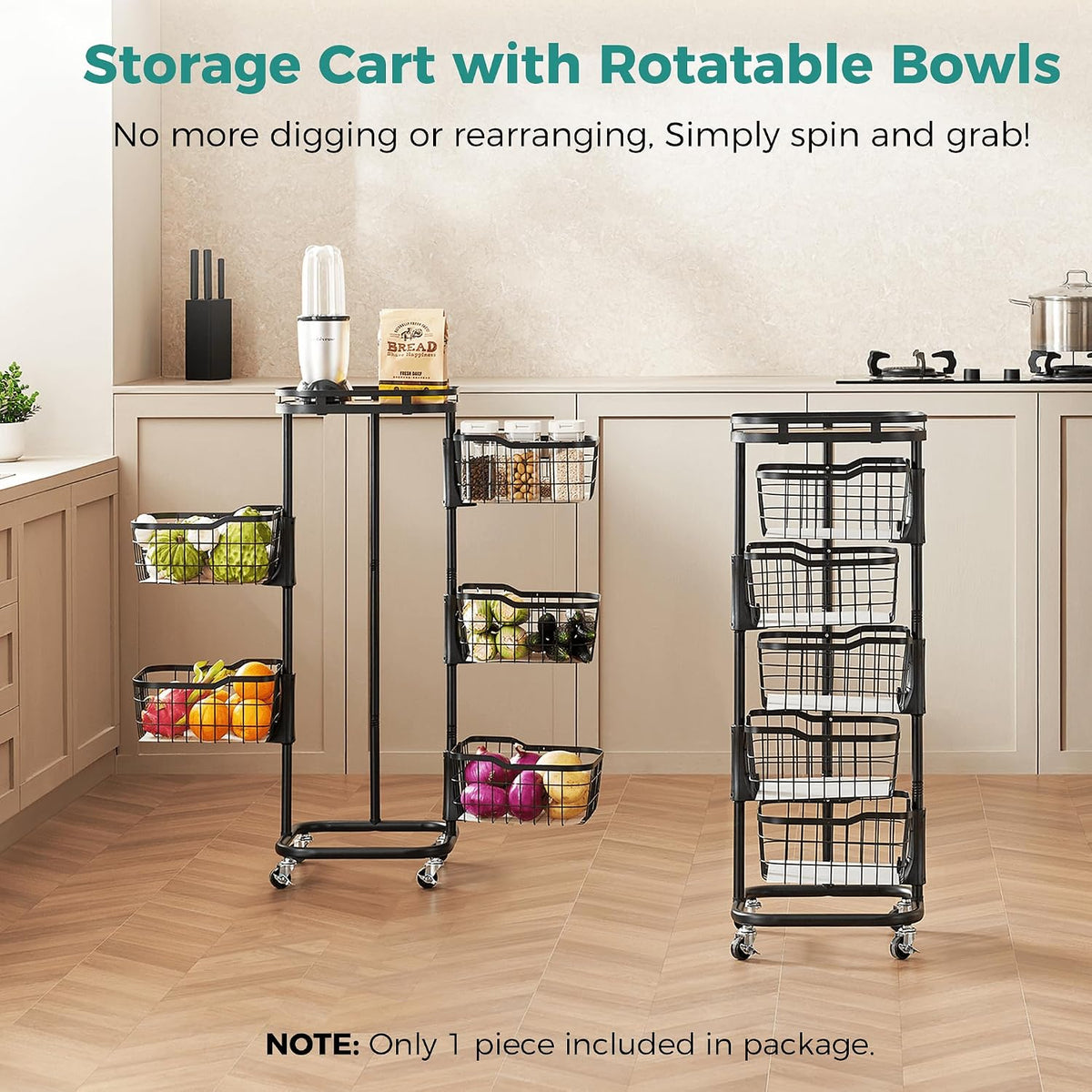 5 Tier Rotating Wire Kitchen Storage Cart