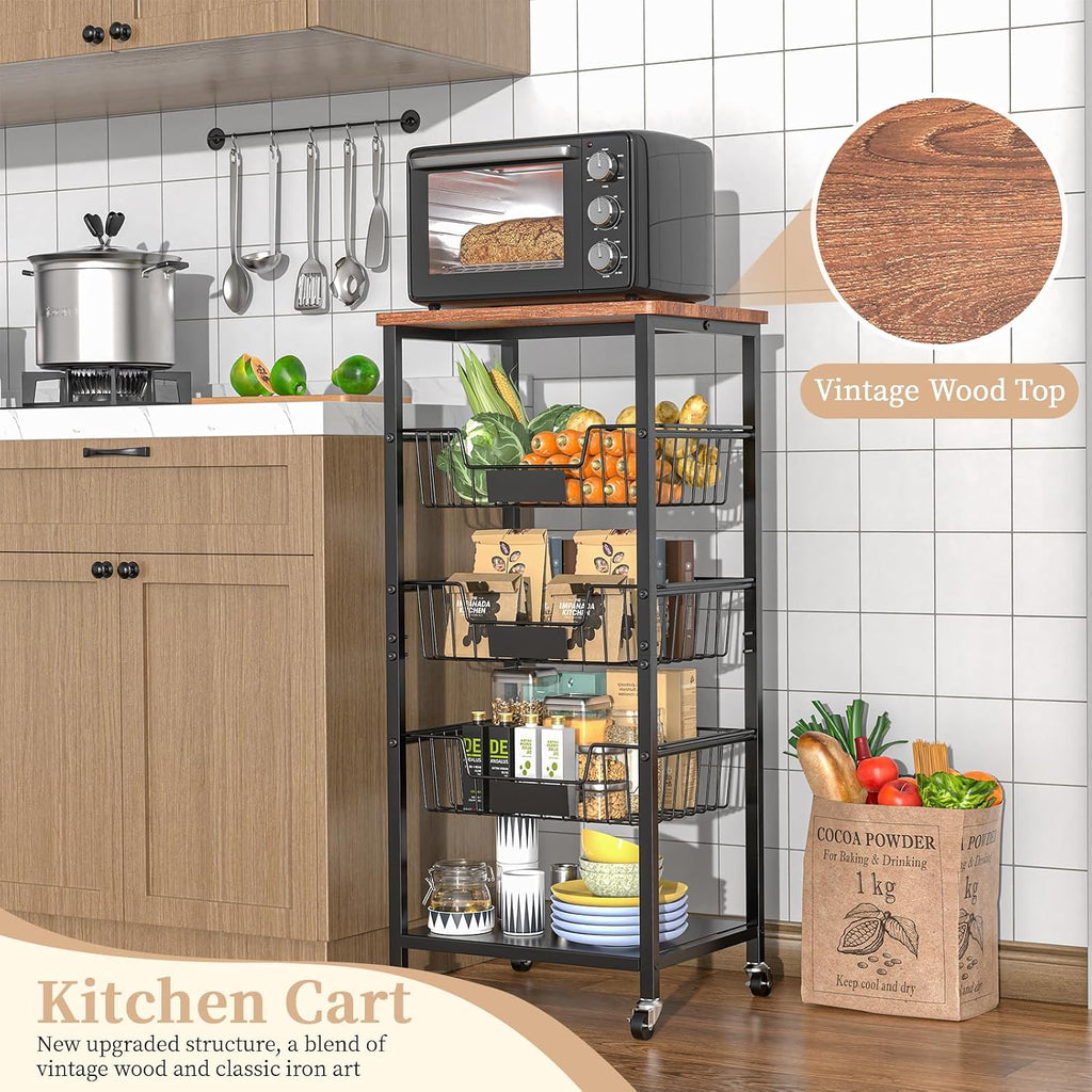 Black 5 Tier Rolling Kitchen Storage Cart