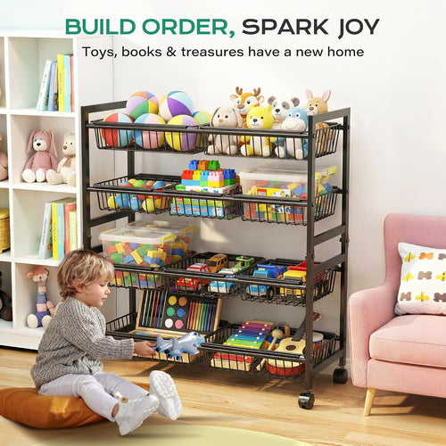Black 4 Tier Rolling Snack Storage Cart