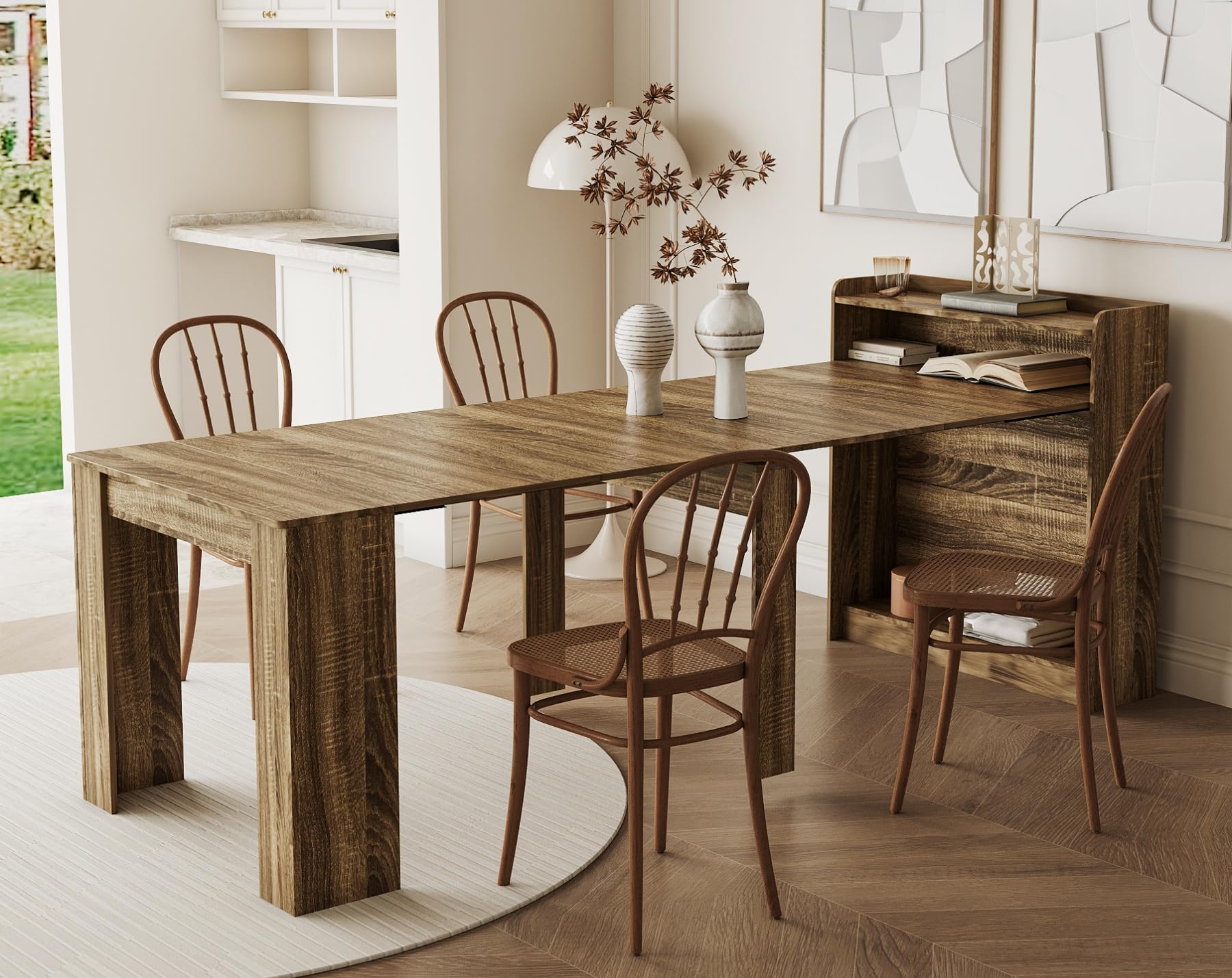 Barnwood Extendable Storage Wood Dining Table