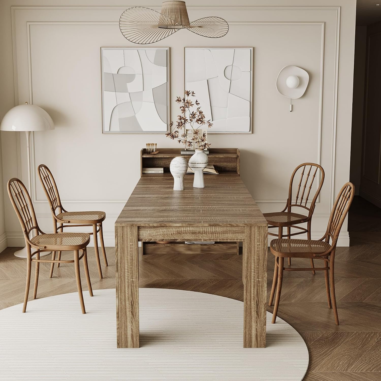 Barnwood Extendable Storage Wood Dining Table