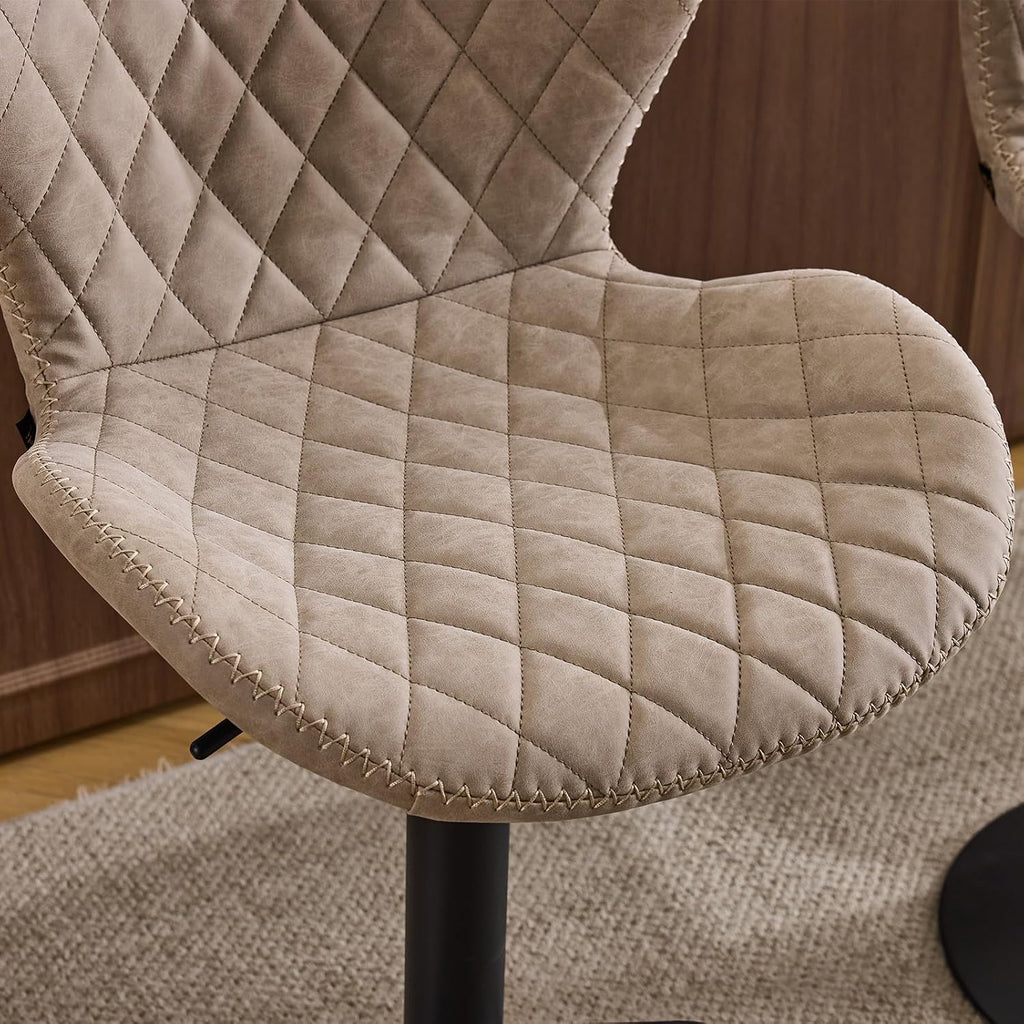 Beige Faux Leather Adjustable Swivel Bar Stools