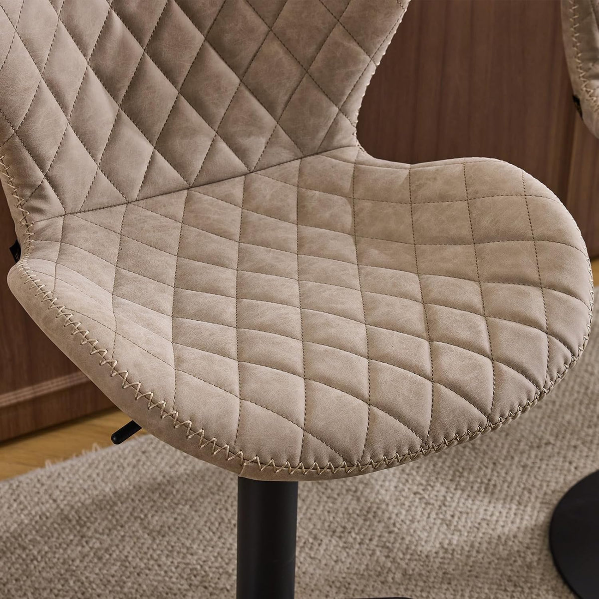 Beige Faux Leather Adjustable Swivel Bar Stools