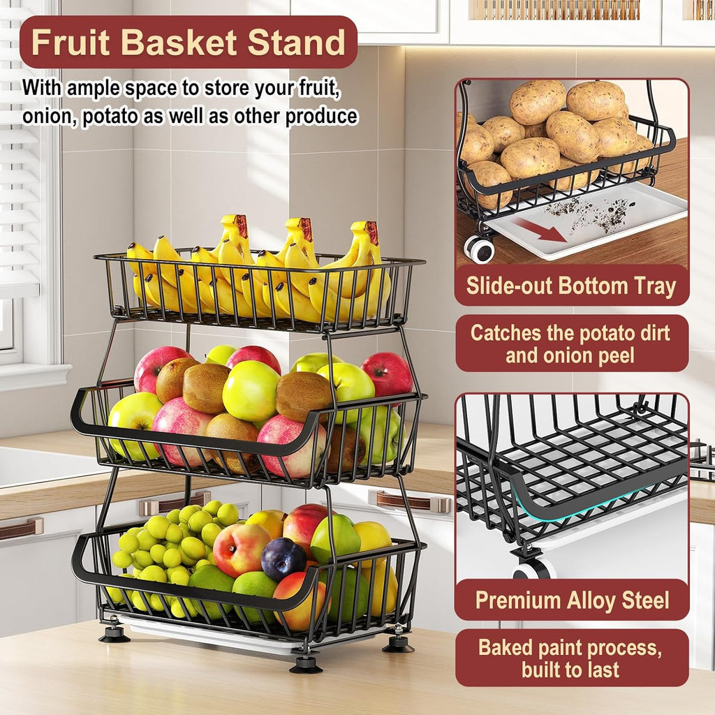 3 Tier Wire Rolling Kitchen Storage Cart