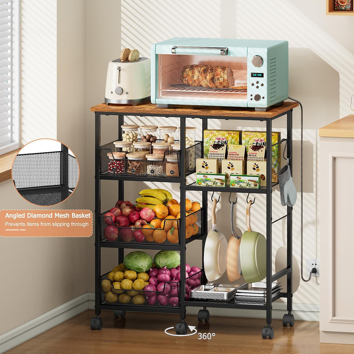 Black Rolling Kitchen Microwave Cart