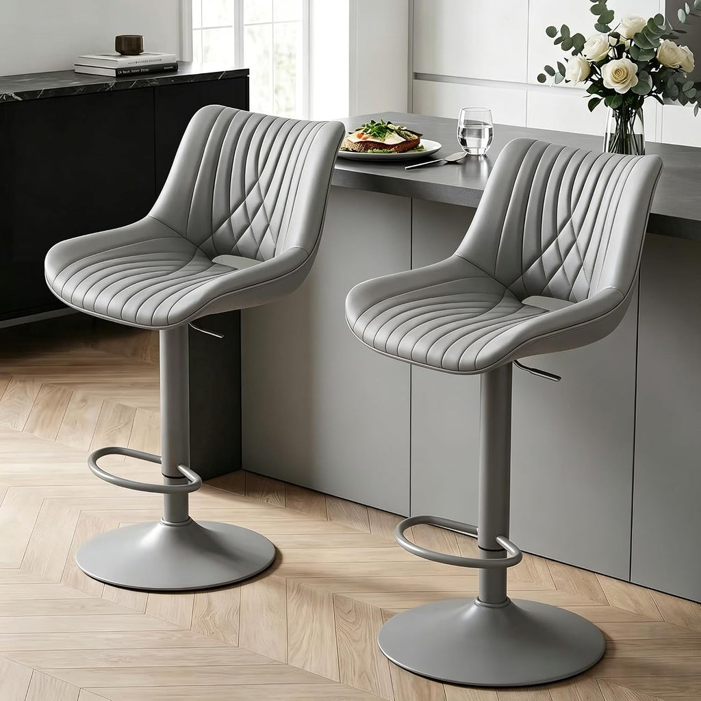 Gray PU Leather Adjustable Swivel Bar Stools