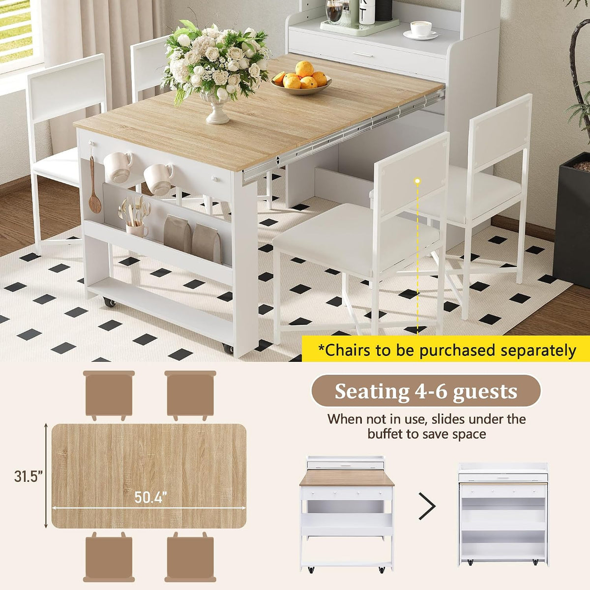 Multifunctional Foldable Table Sideboard Cabinet