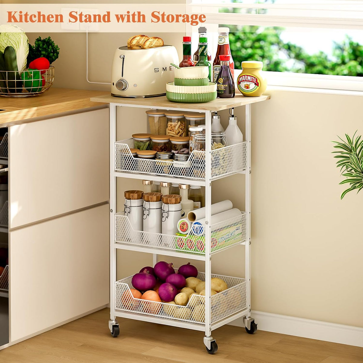 4 Tier Rolling Kitchen Microwave Cart