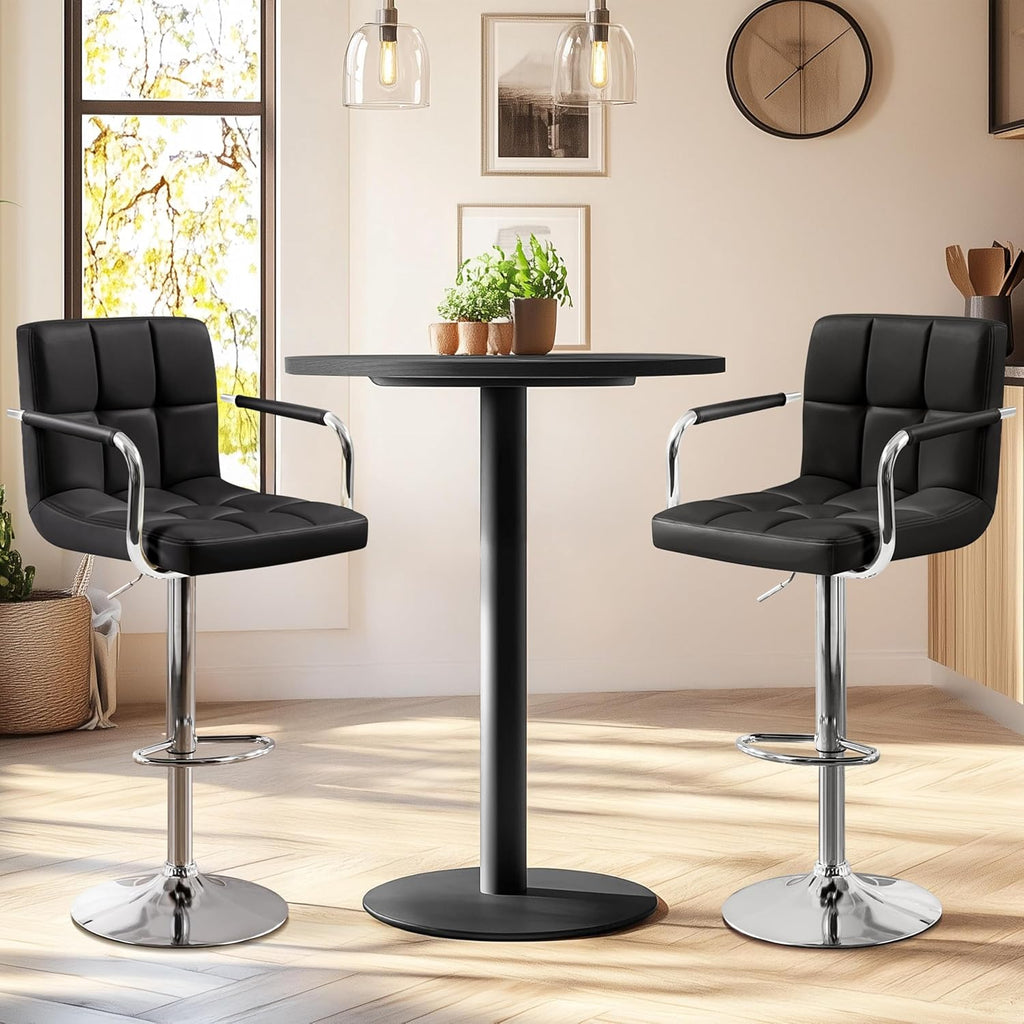 Black PU Leather Adjustable Swivel Bar Stools