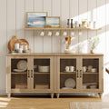 Oak 4 Glass Door Wood Sideboard Cabinet