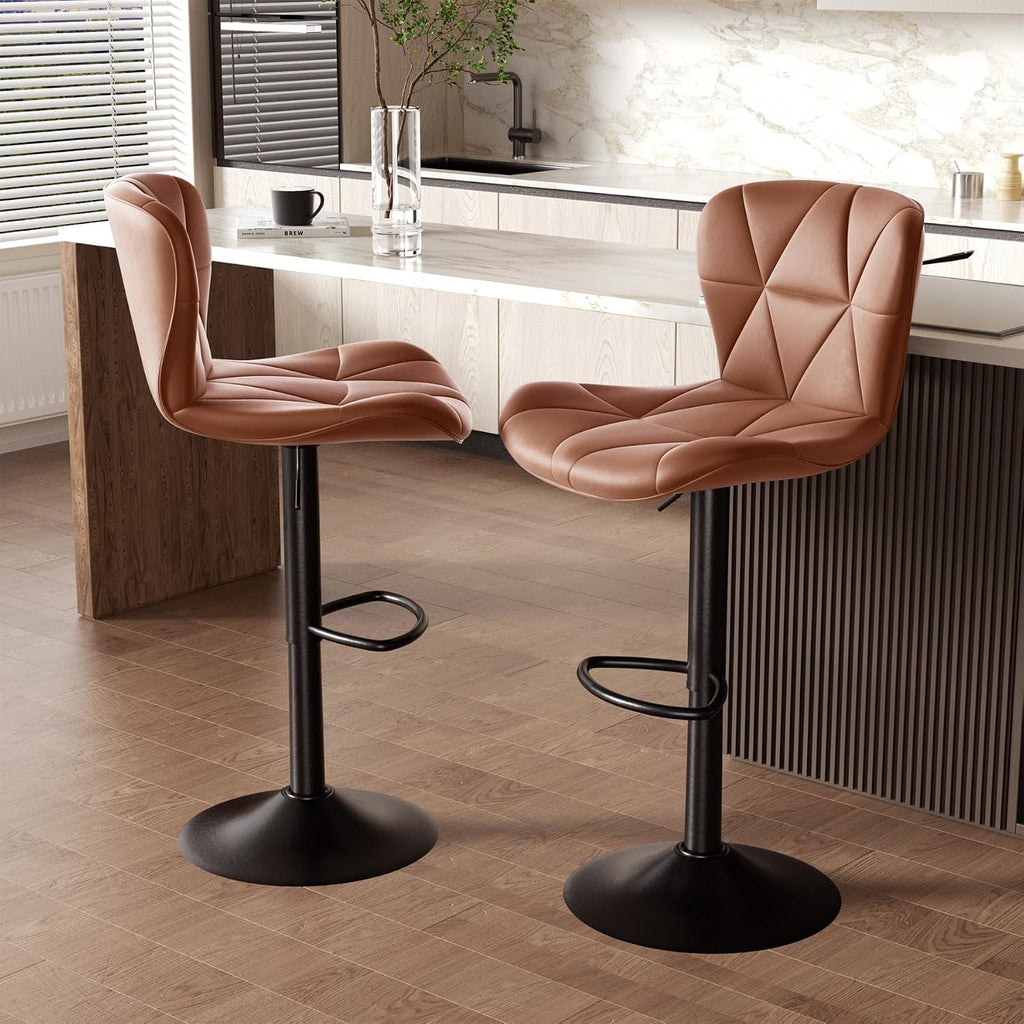 Rust PU Leather Adjustable Swivel Bar Stools
