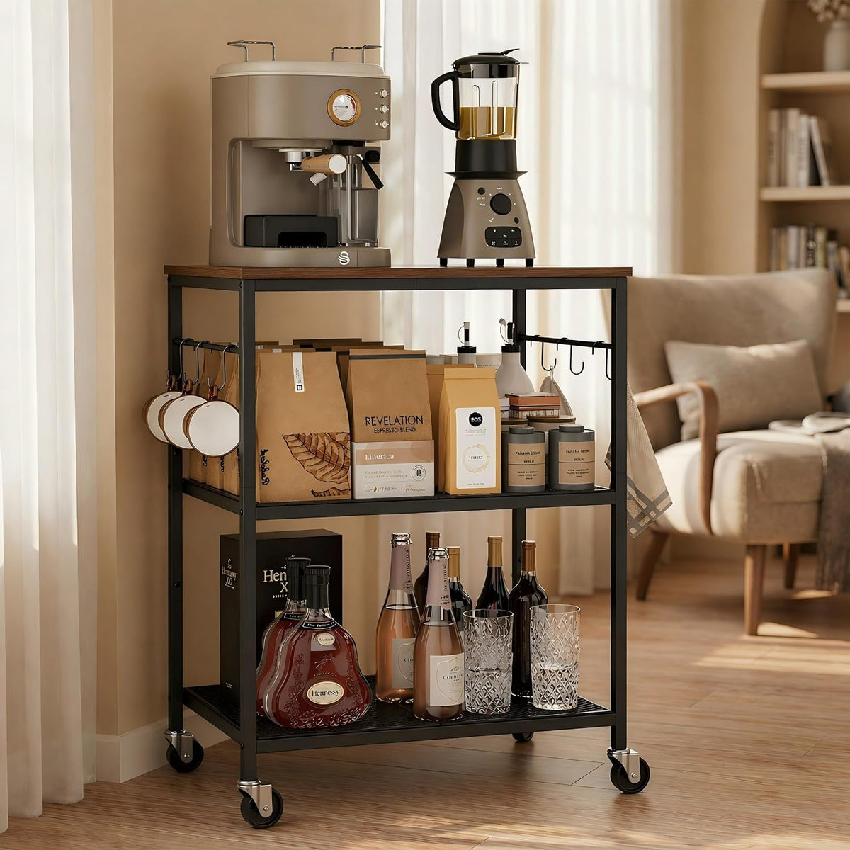 Rustic Brown 3 Tier Microwave Cart