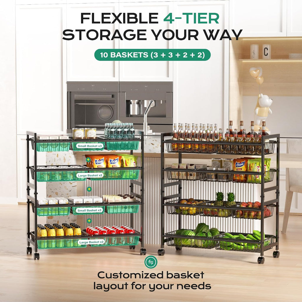 Black 4 Tier Rolling Snack Storage Cart