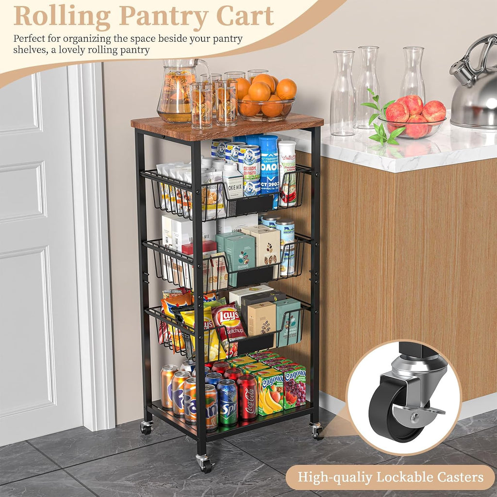 Black 5 Tier Rolling Kitchen Storage Cart