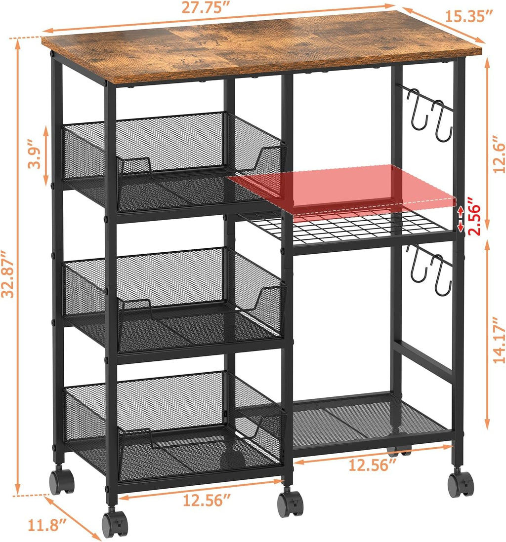 Black Rolling Kitchen Microwave Cart