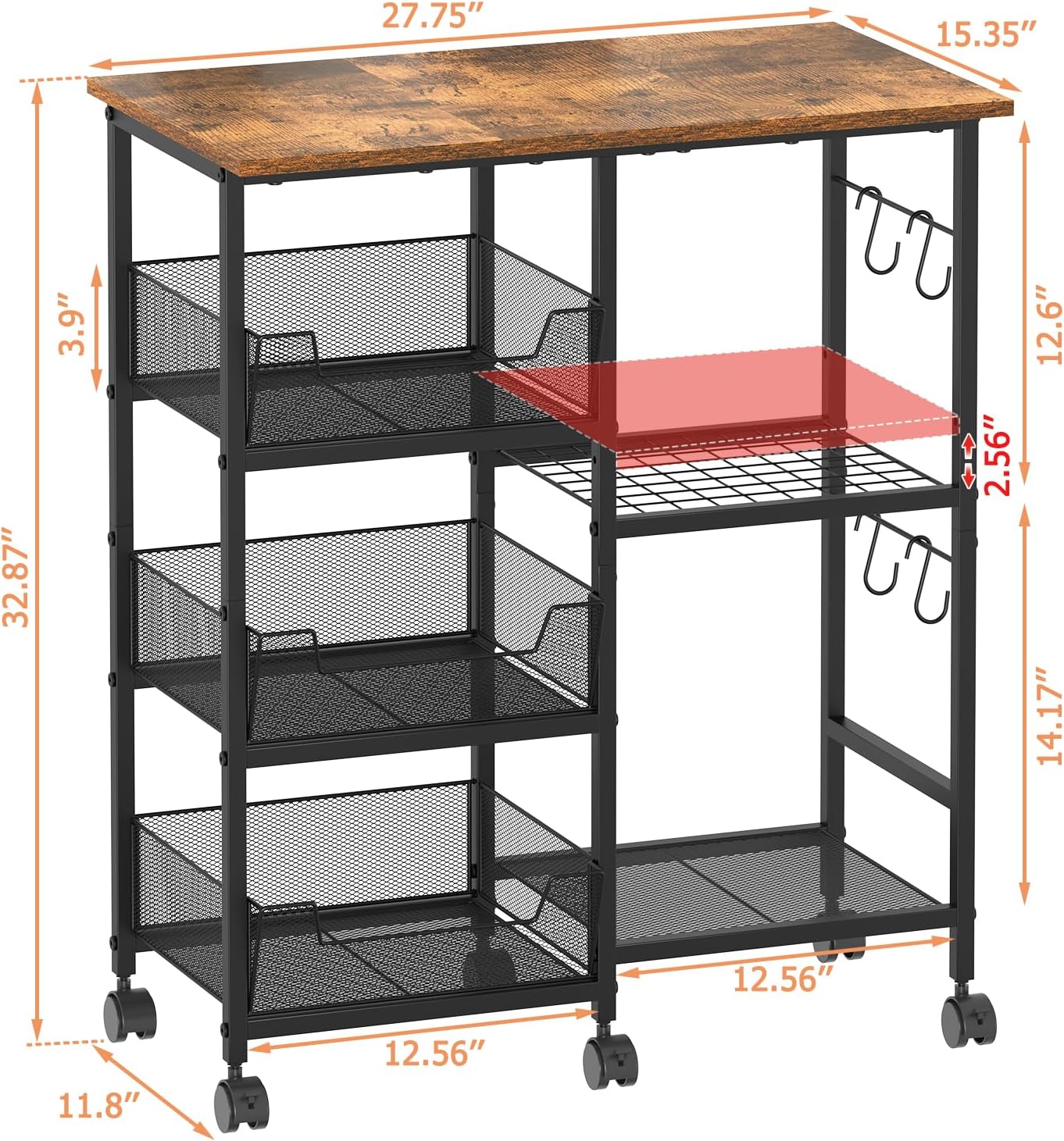Black Rolling Kitchen Microwave Cart