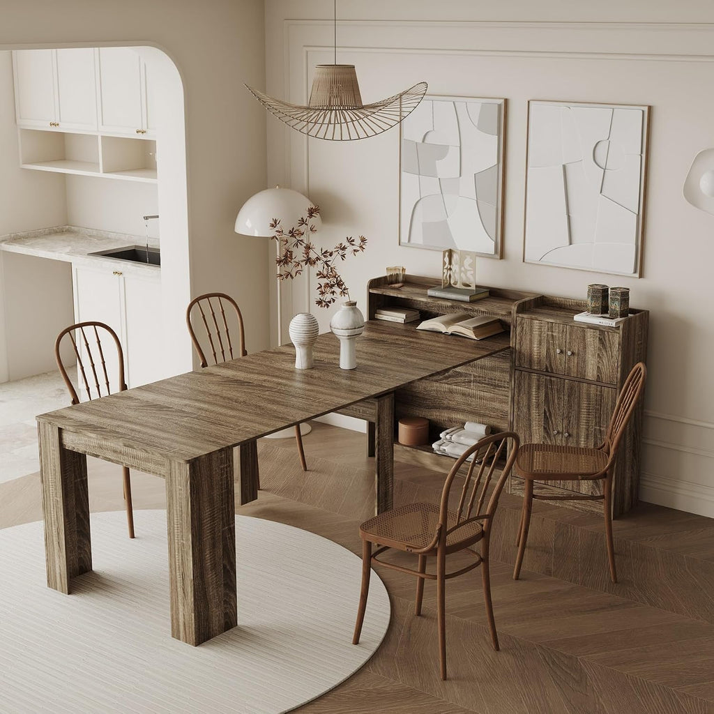 Barnwood Extendable Storage Wood Dining Table