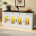 White 4 Glass Drawer Storage Sideboard Cabinet