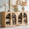 Oak Arched Glass Door Sideboard Cabinet